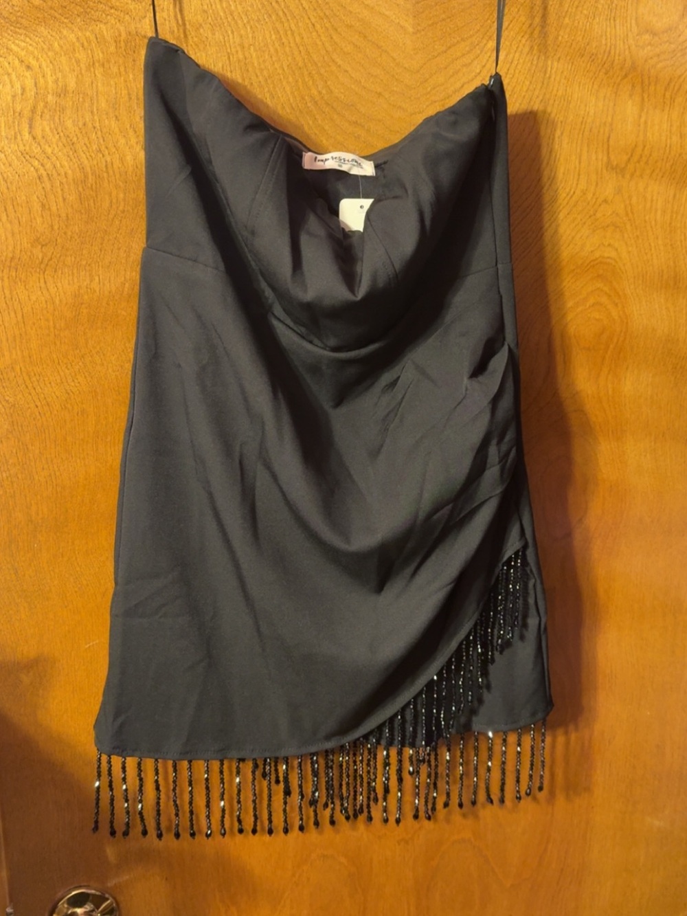 Impressions Black Strapless Beaded Fringe Dress
